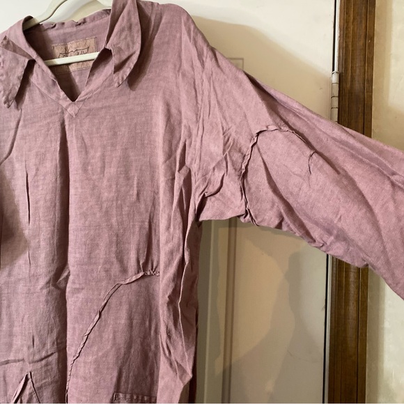 Cynthia Ashby Lagenlook Long Sleeve Linen Dress Dusty Pink Size Large - Picture 2 of 12